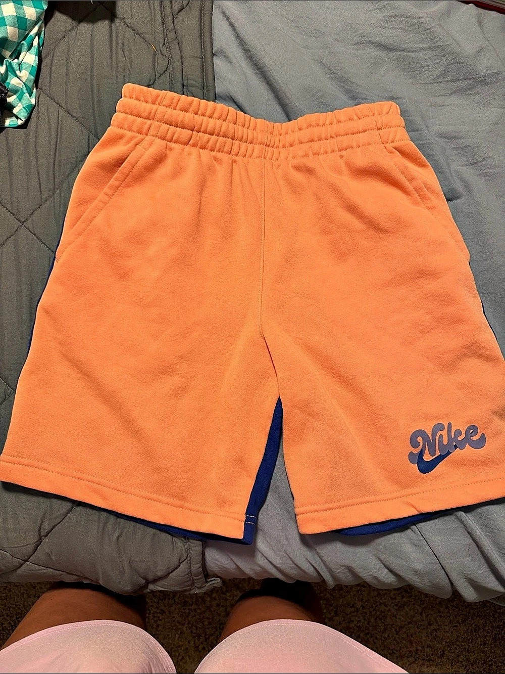 Nike Boys Athletic Shorts Orange & Blue Size Large